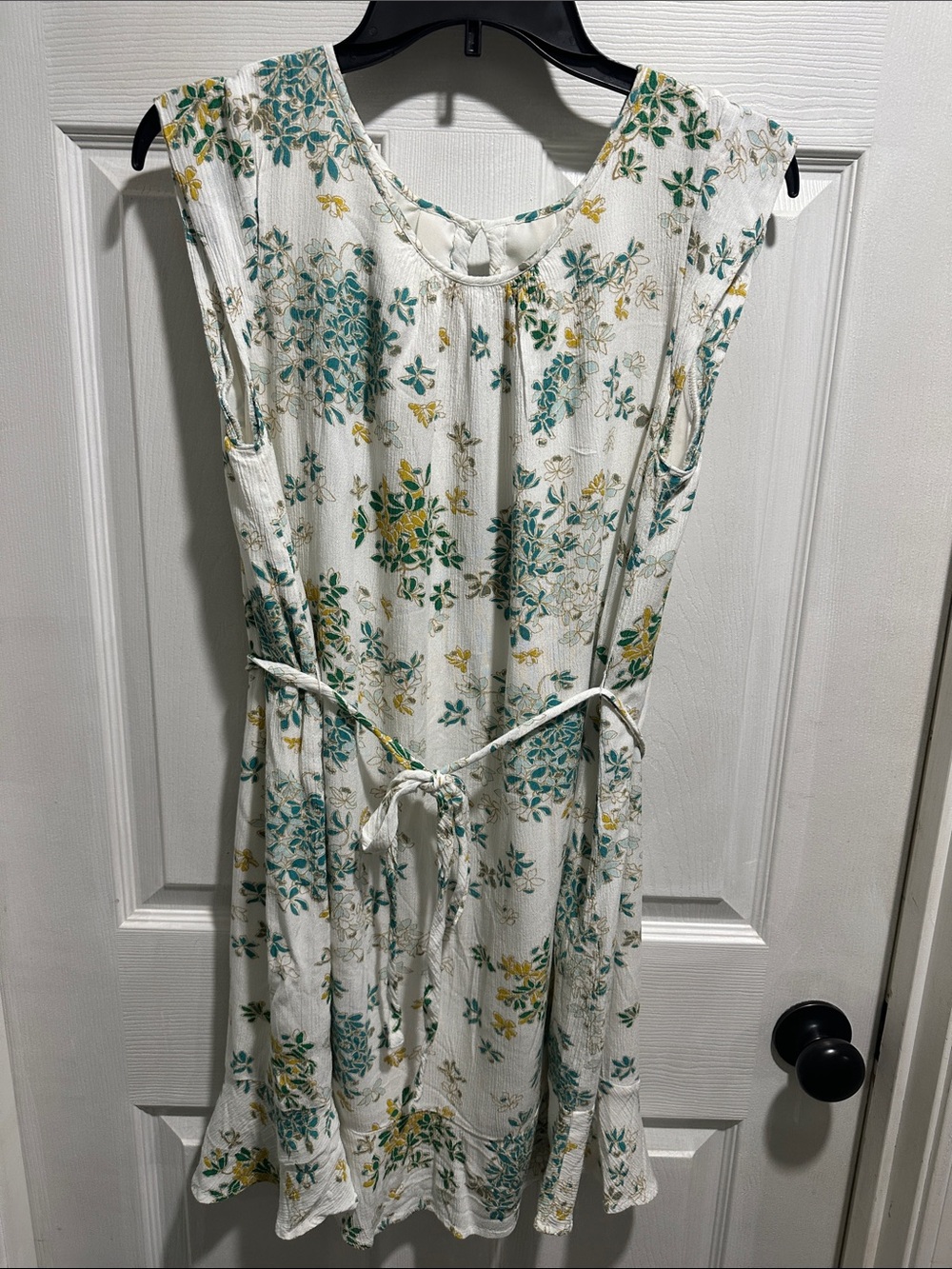 LOFT White Floral Shift Dress with Teal and Yellow Print size M